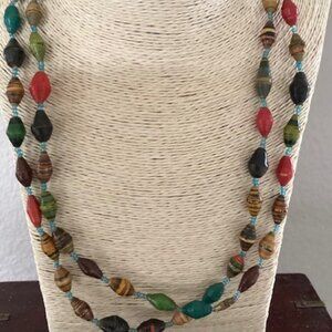 Fun Multicolored Paper Beaded Necklace (24")